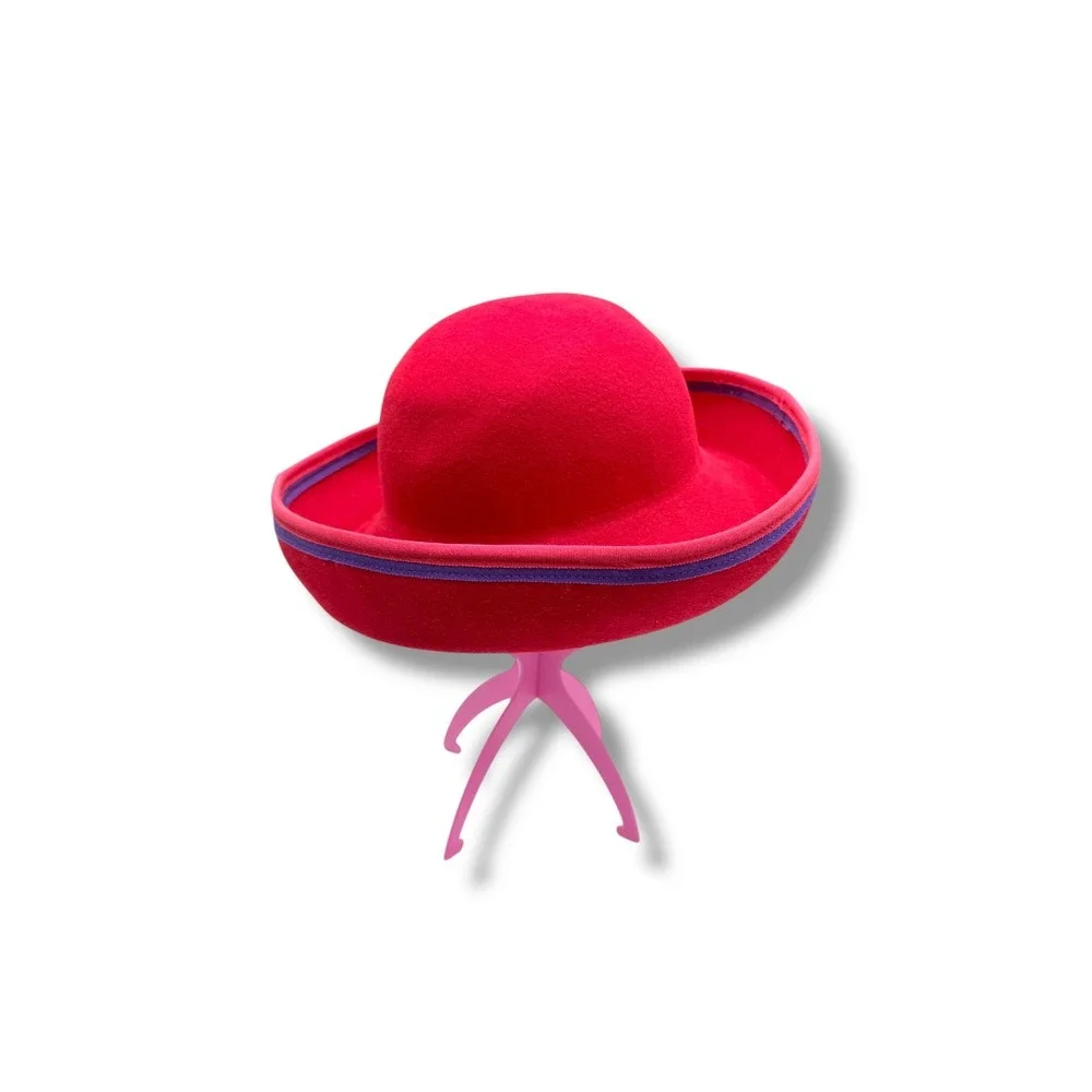 Georgi Vintage Wool Felt Hat Women's Red Upturned Brim Purple Trim USA NEW‎